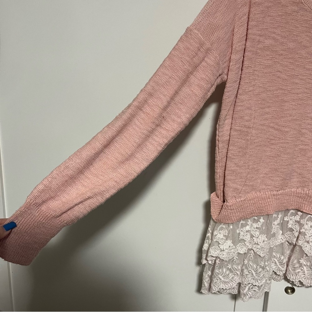 Blush Pink Sweater with Lace Detail Size XXL Boho Cottagecore airy feminine - Picture 3 of 8
